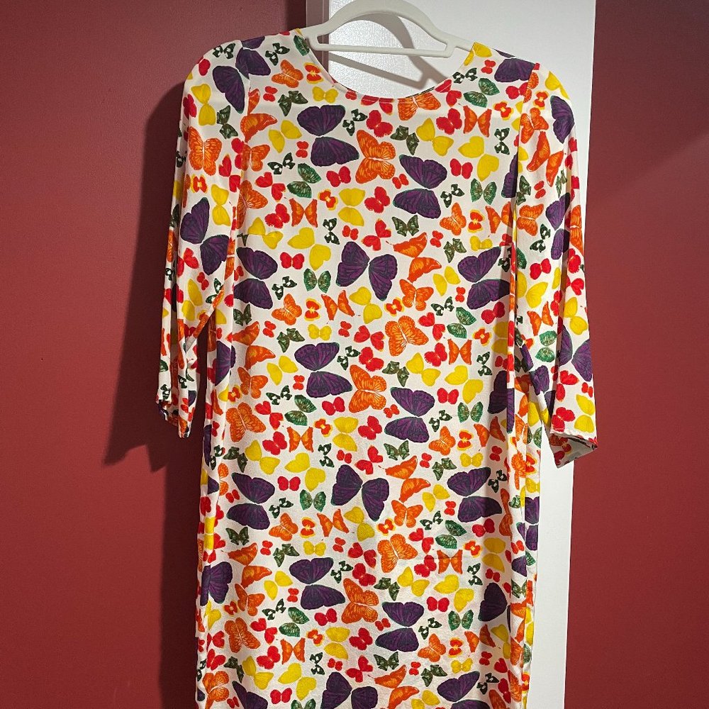 Nieves Lavi Scoop Neck Multicolor Butterfly Print Dress Size 4 (Excellent Cond.)
